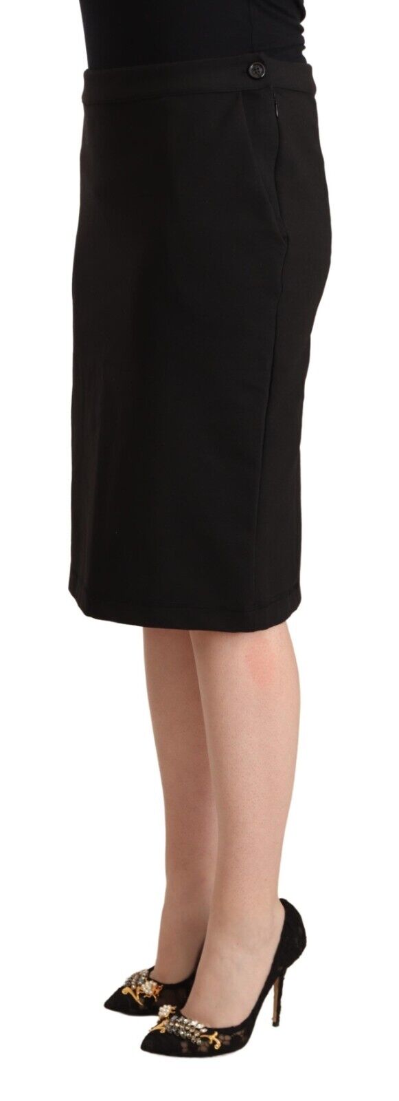 GF Ferre Black Straight Pencil Cut Knee Length Skirt - Fizigo