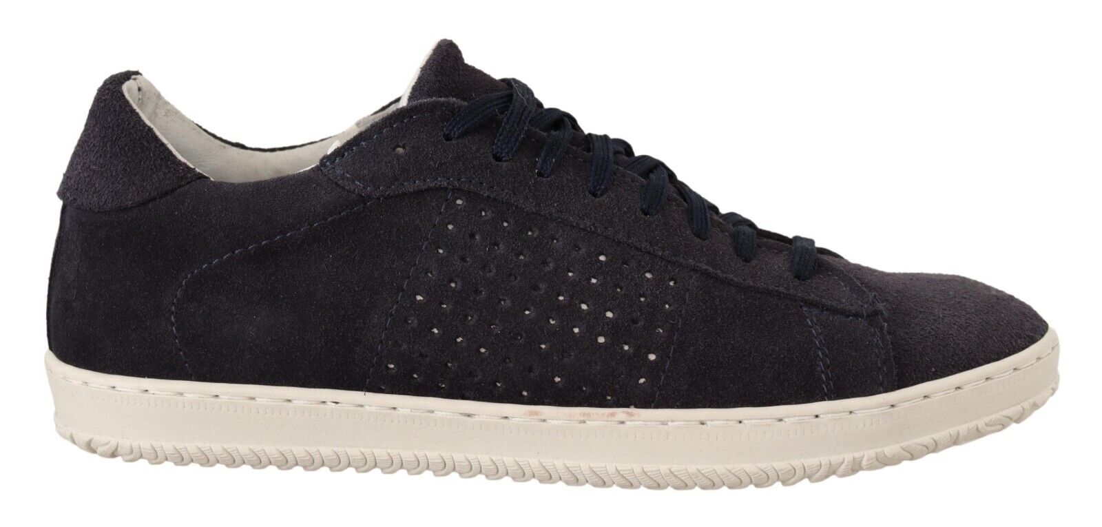 La Scarpa Italiana Black Suede Perforated Lace Up Sneakers Shoes - Fizigo