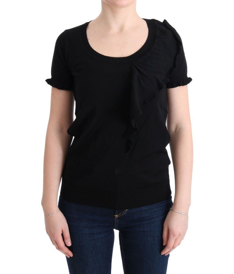 MARGHI LO' Black 100% Lana Wool Top Blouse T-shirt - Fizigo