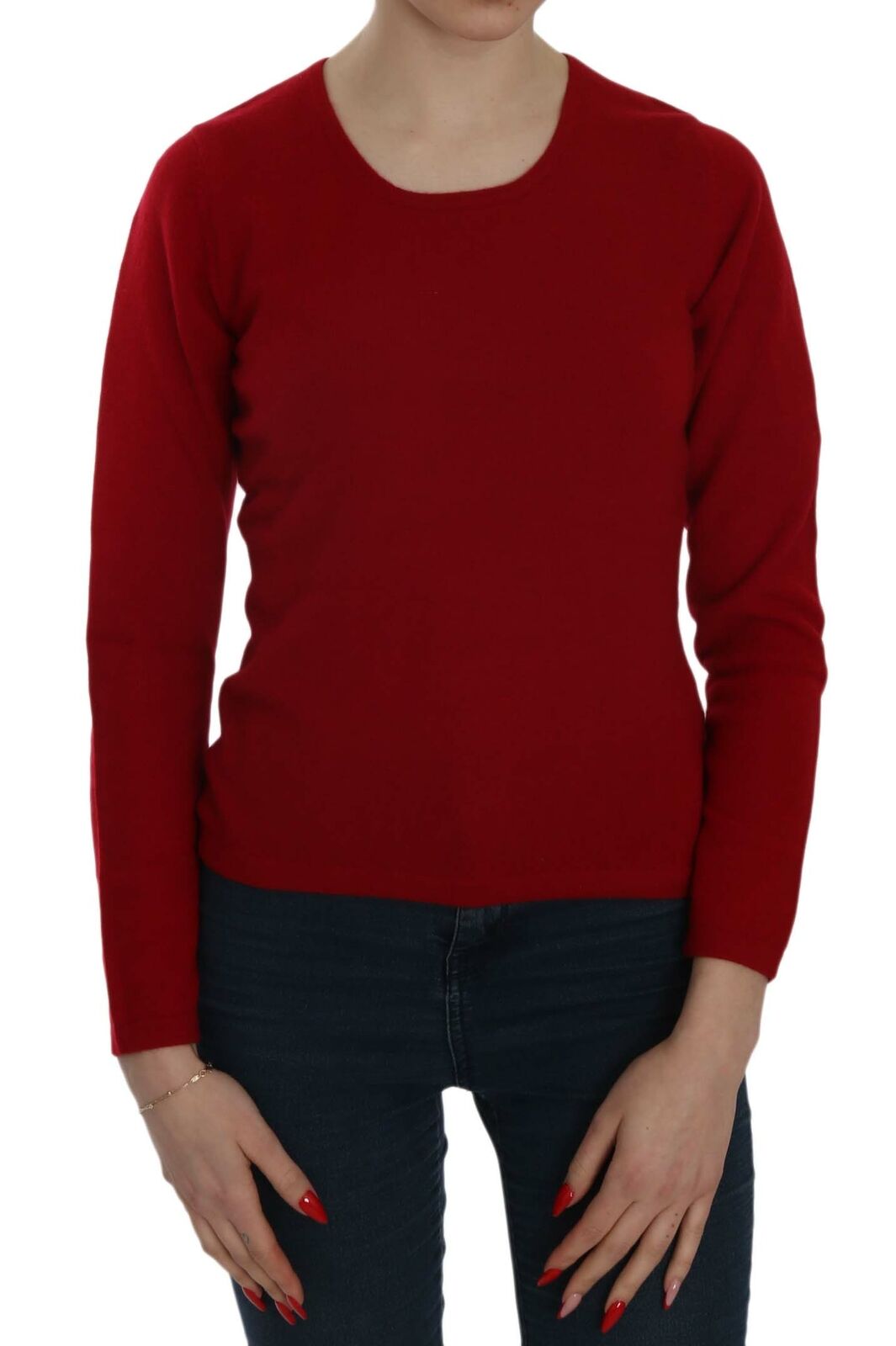 MILA SCHÖN Red Round Neck Pullover Cashmere Sweater - Fizigo