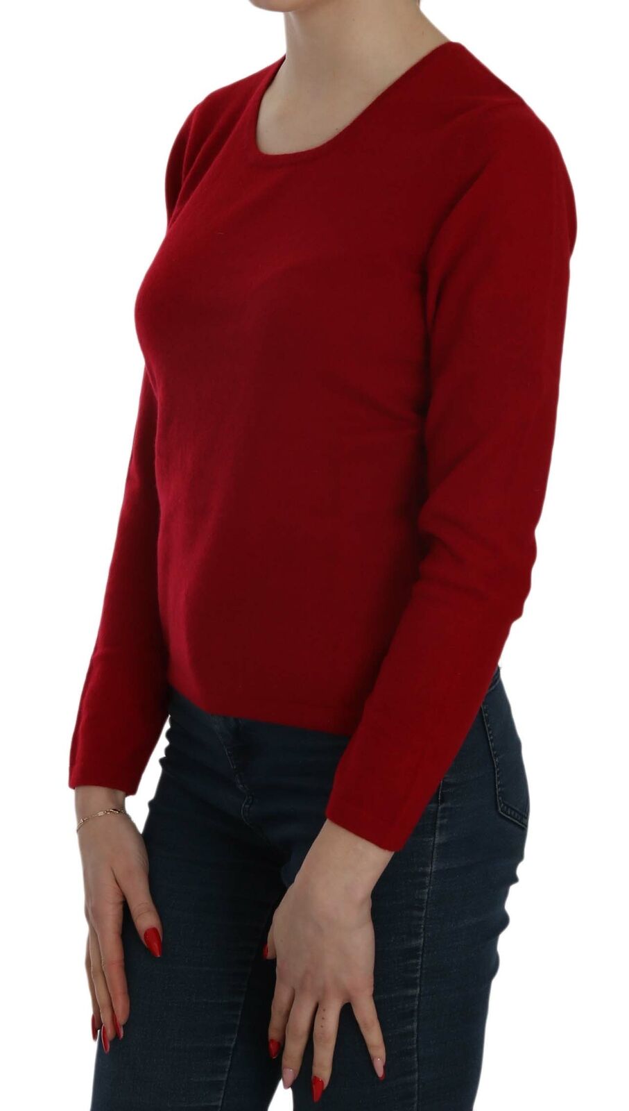 MILA SCHÖN Red Round Neck Pullover Cashmere Sweater - Fizigo