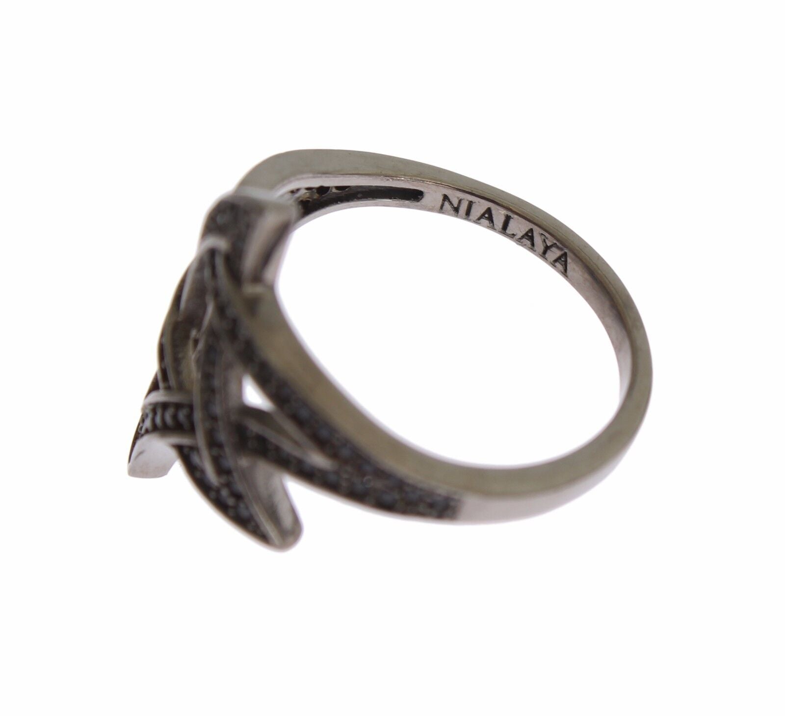 Nialaya Black CZ Rhodium 925 Silver Womens Ring - Fizigo