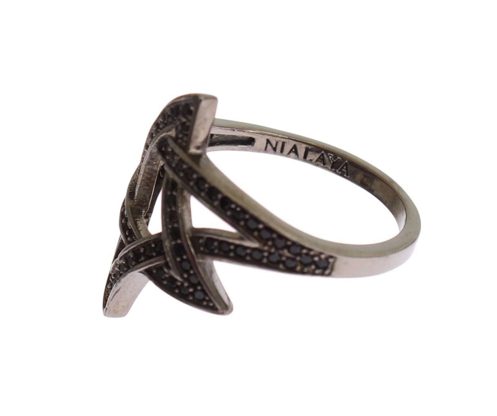 Nialaya Black CZ Rhodium 925 Silver Womens Ring - Fizigo