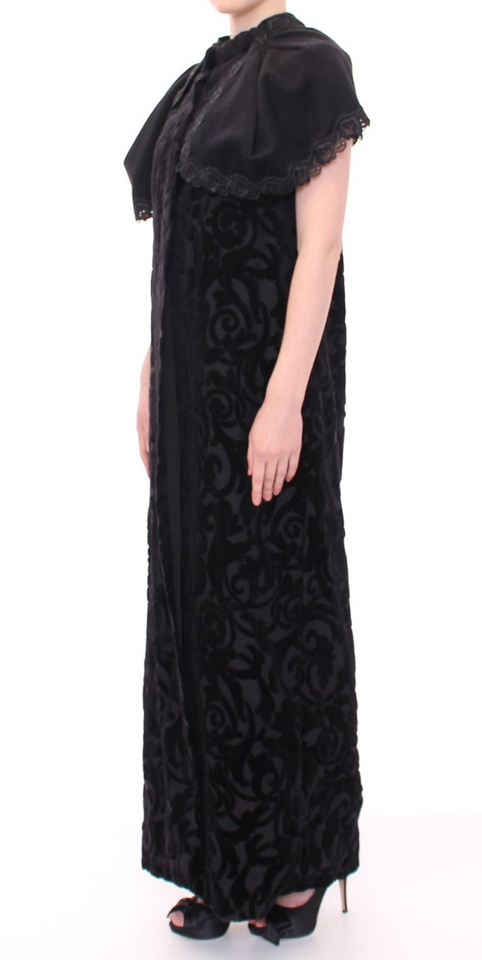 NOEMI ALEMÁN Black Cotton Brocade Long Cape Coat Jacket - Fizigo