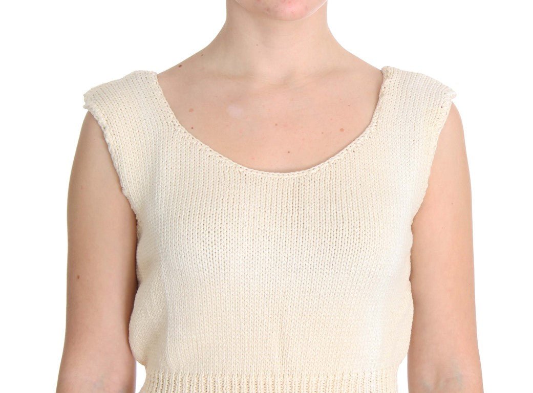 PINK MEMORIES Beige Cotton Blend Knitted Sleeveless Sweater - Fizigo