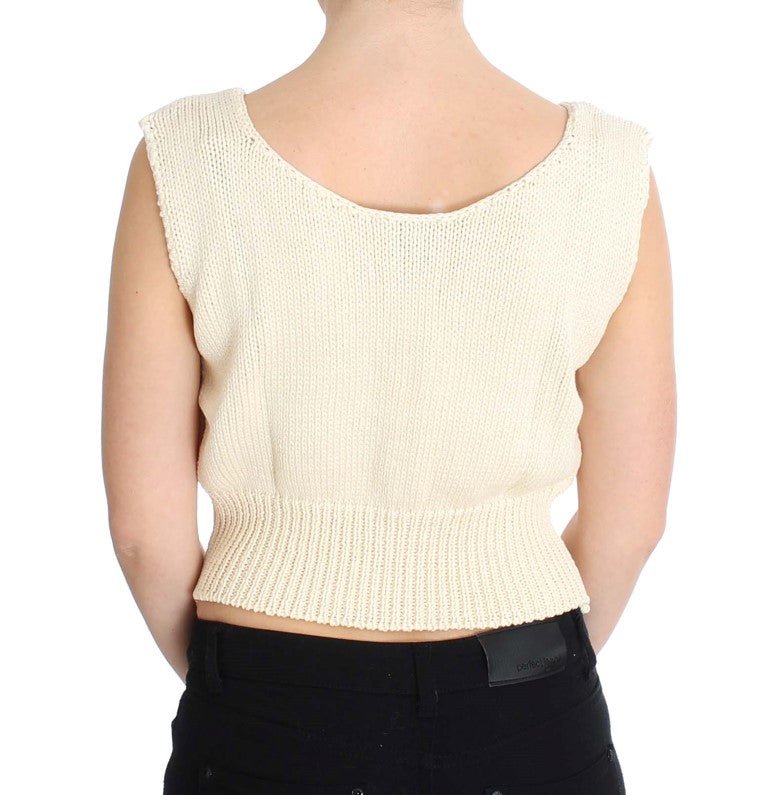 PINK MEMORIES Beige Cotton Blend Knitted Sleeveless Sweater - Fizigo