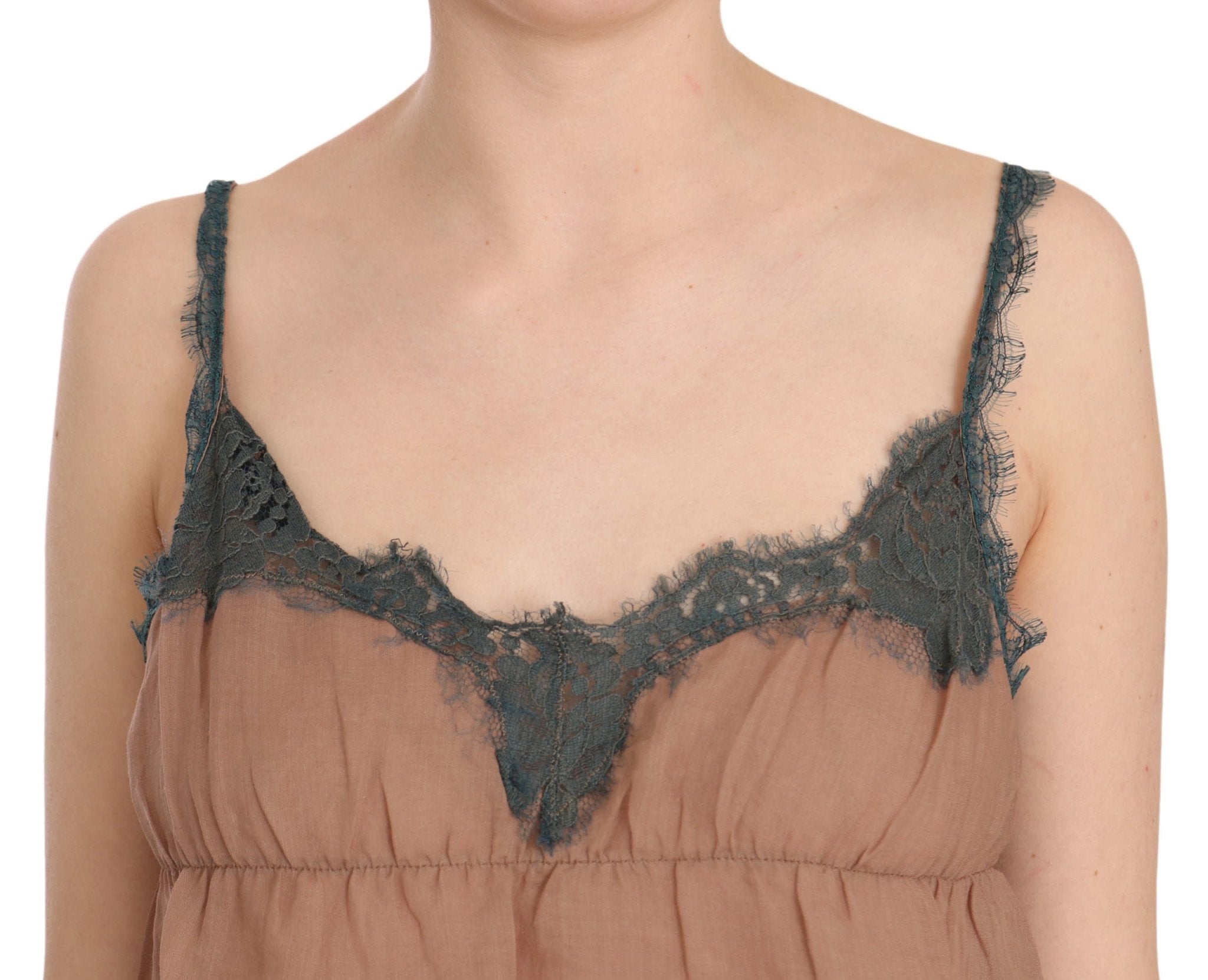 PINK MEMORIES Brown Lace Spaghetti Strap Tank Top Blouse - Fizigo