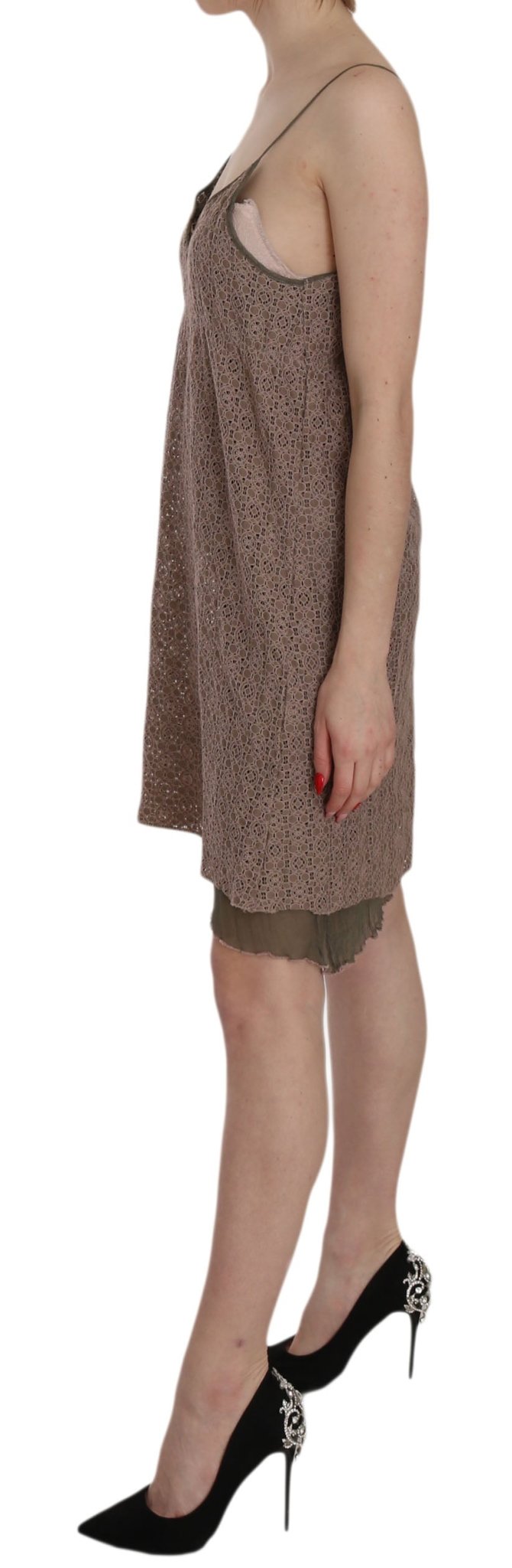 PINK MEMORIES Cotton Green Spaghetti Strap A-line Mini Dress - Fizigo