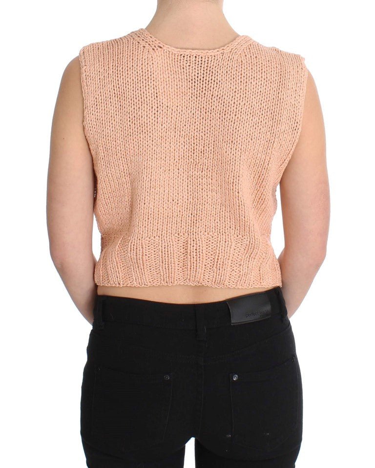 PINK MEMORIES Pink Cotton Blend Knitted Sleeveless Sweater - Fizigo