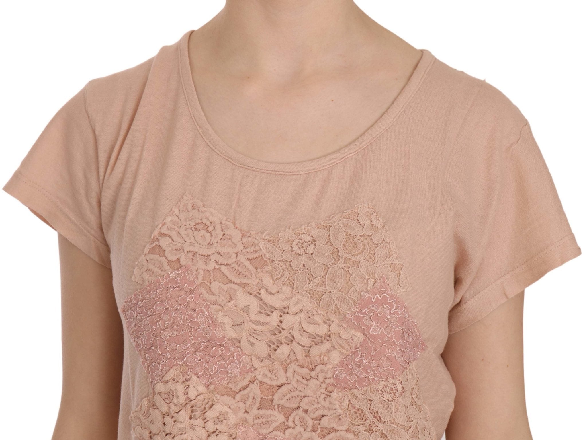 PINK MEMORIES Pink Cream Lace Short Sleeve Shirt Top Cotton Blouse - Fizigo