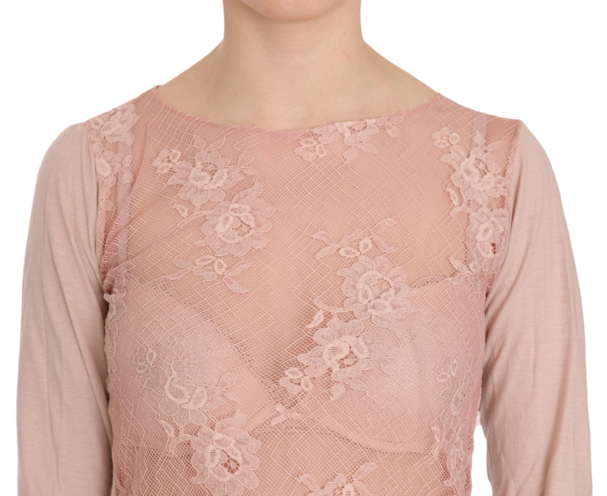 PINK MEMORIES Pink Lace See Through Long Sleeve Top Blouse - Fizigo