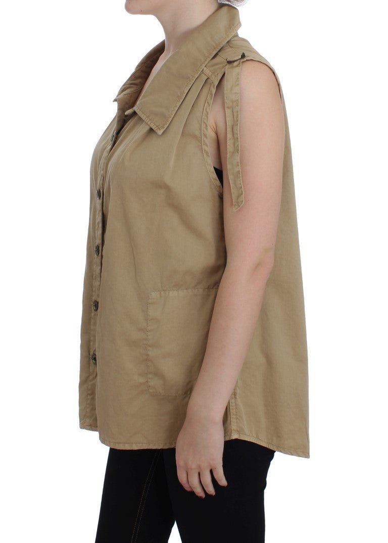 PLEIN SUD Beige Cotton Sleeveless Shirt - Fizigo