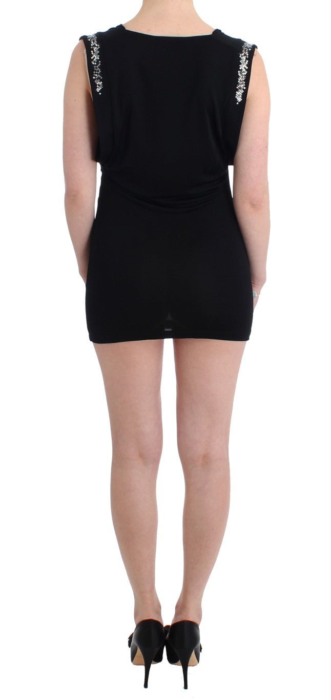 Roccobarocco Black Embellished Jersey Mini Sheath Short Dress - Fizigo