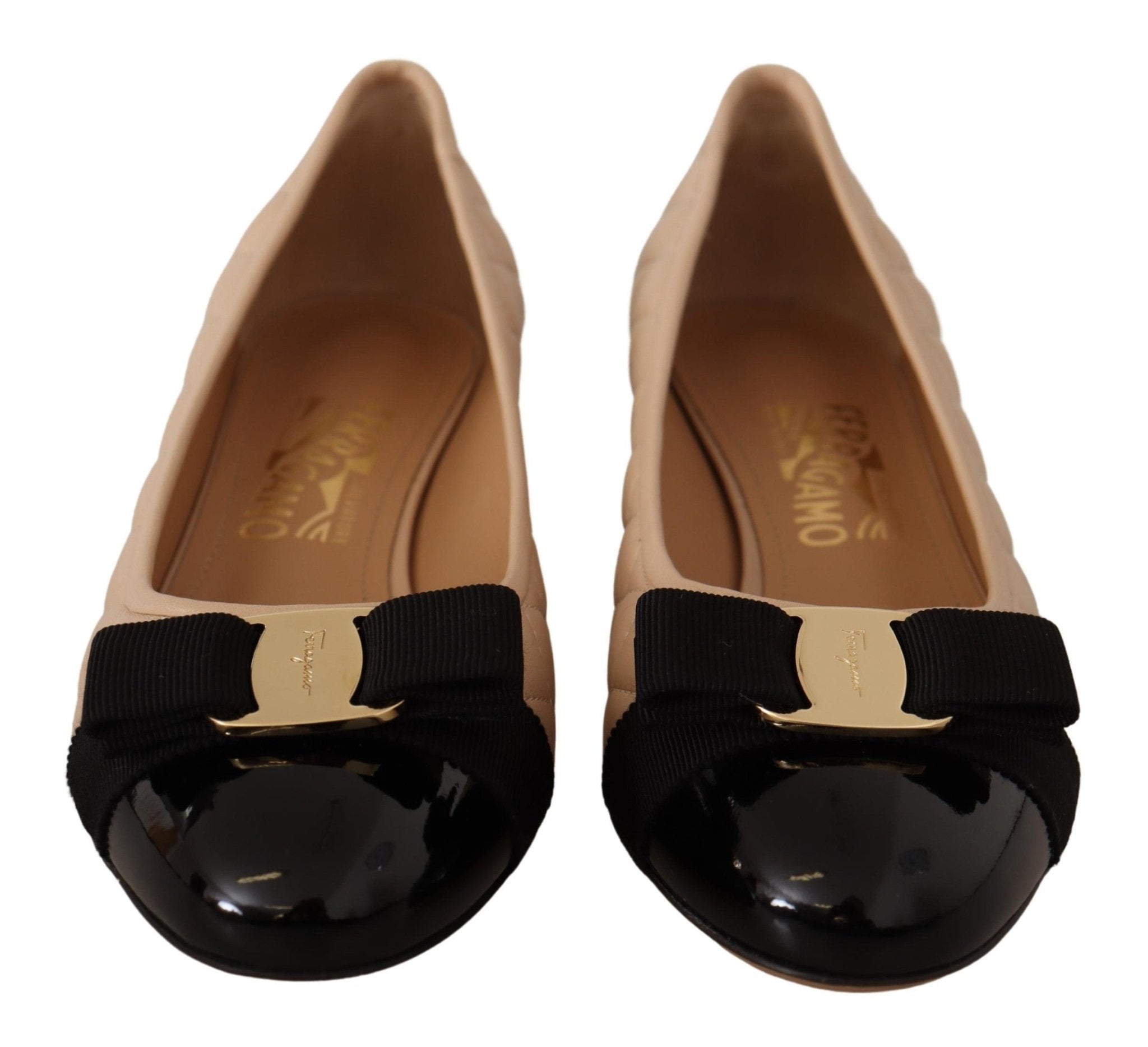 Salvatore Ferragamo Beige and Black Nappa Leather Pumps Shoes - Fizigo