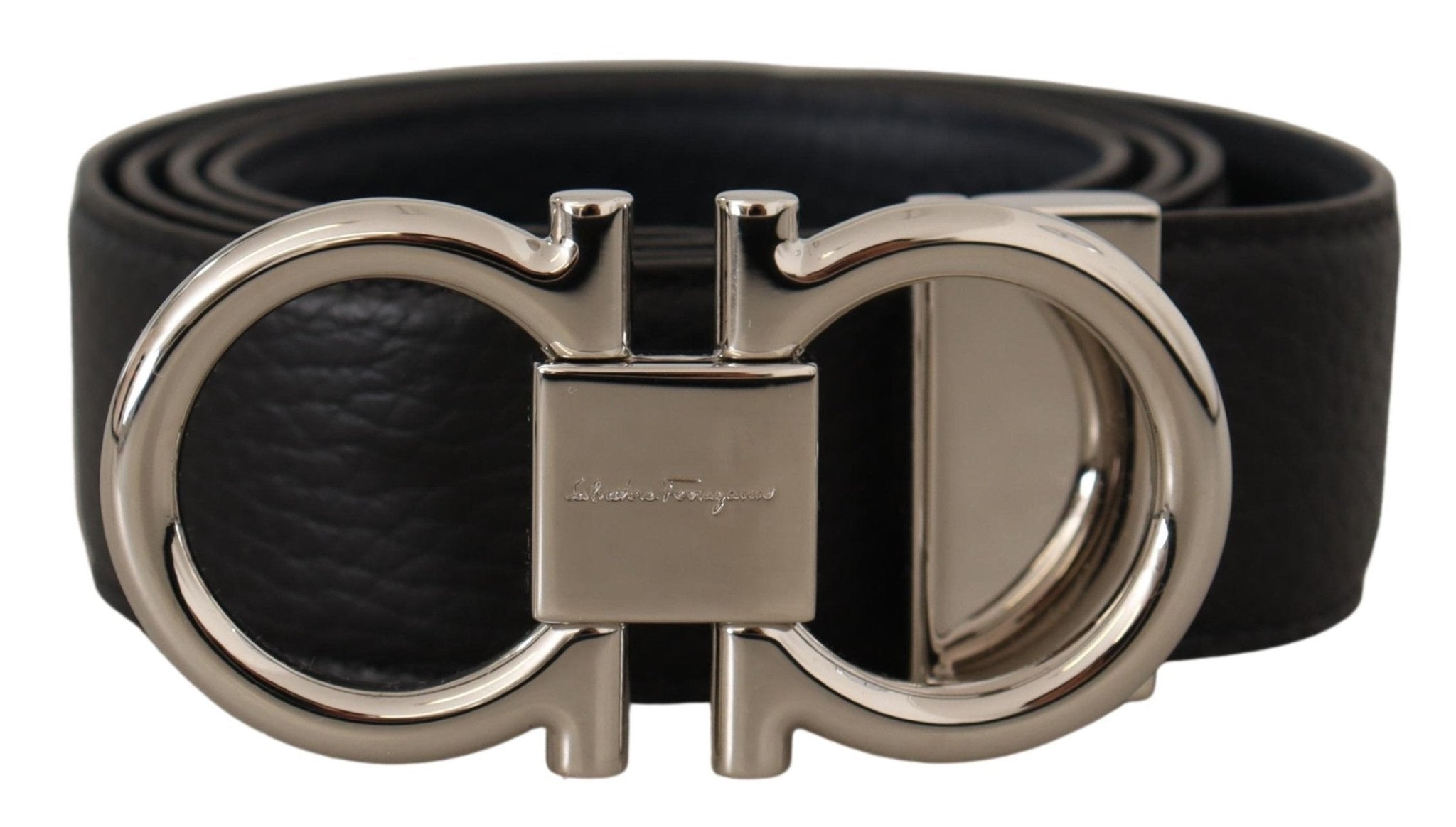 Salvatore Ferragamo Black and Blue Calf Leather Reversible Belt - Fizigo