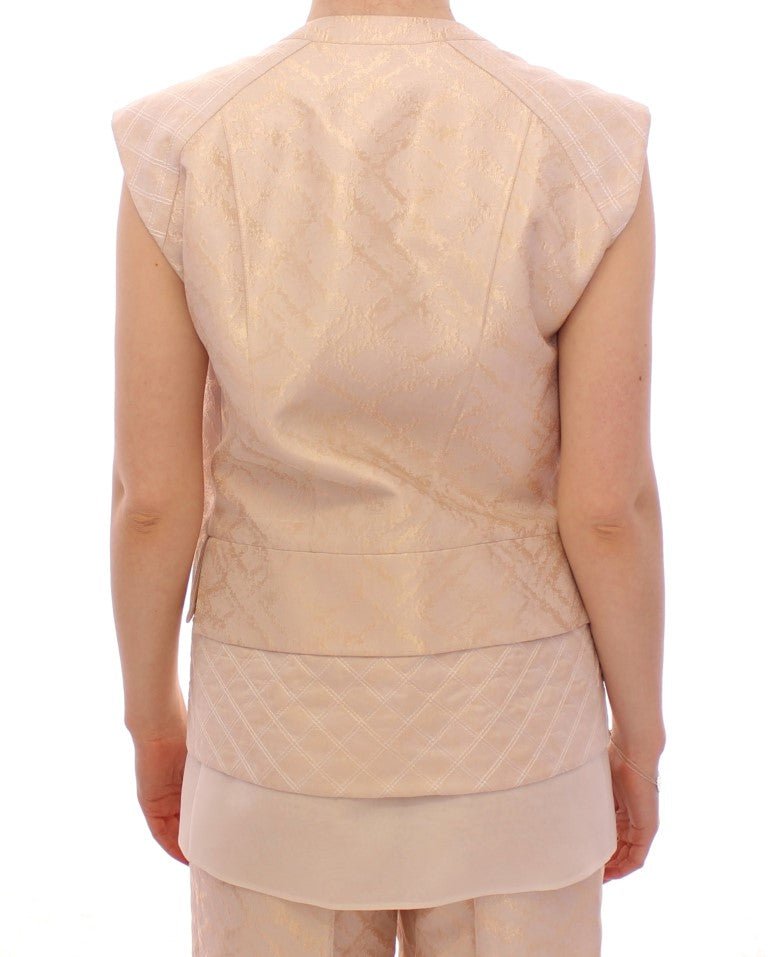Zeyneptosum Beige brocade sleeveless jacket - Fizigo